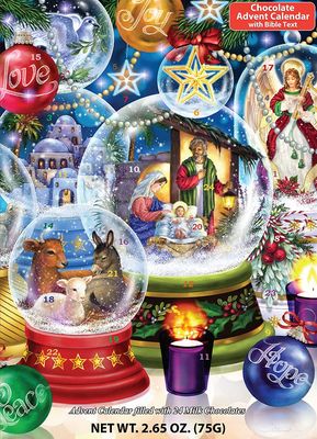 Nativity Snow Globes Chocolate Advent Calendar with Nativity Story Countdown to Christmas
