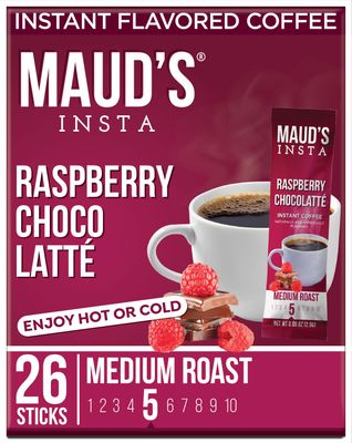 Mauds Raspberry Chocolate Flavored Instant Coffee, 26 ct, 100 Arabica Coffee, Medium Roast, Instant Hot or Iced Coffee - Just add water