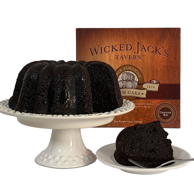 True Jamaican Rum Cake by Wicked Jacks Tavern 20oz Chocolate Rum Cake for Birthday Gifts, Thank You Gifts, or Gourmet Gift Baskets Cakes For Delivery Liquor Spirits Bakery Dessert Gifts