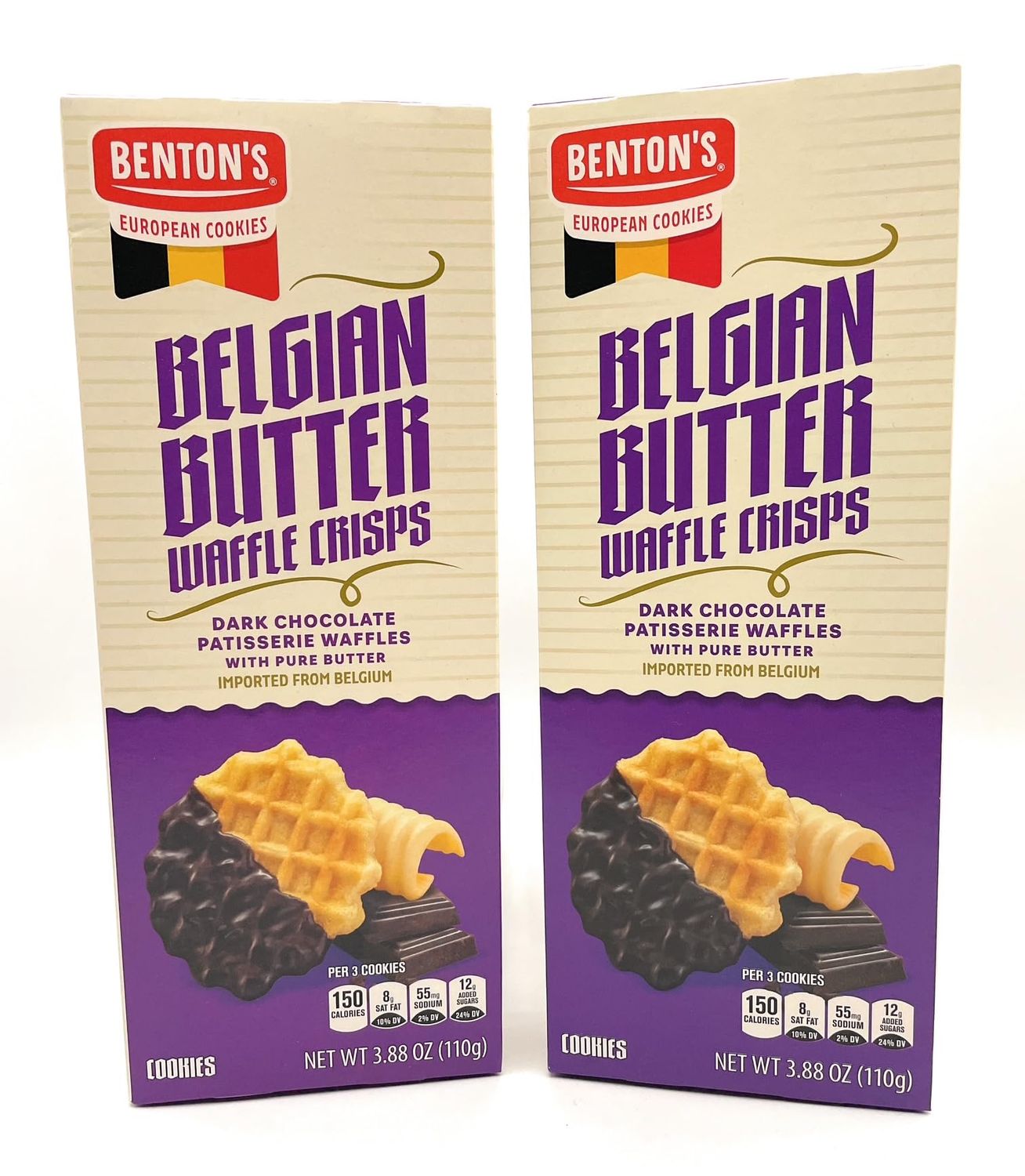 Dark Chocolate Belgian Butter Waffle Crisps European Cookies, Bentons 3.88oz110g - Pack of 2