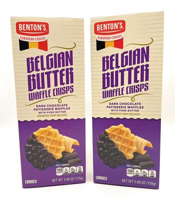 Dark Chocolate Belgian Butter Waffle Crisps European Cookies, Bentons 3.88oz110g - Pack of 2