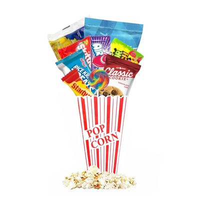 Movie Night Gift Basket - Prefilled Birthday, Congratulations, Graduation, Retirement Gift - with Popcrorn Bucket, Snacks, Candy Popcorn Chocolate Chip