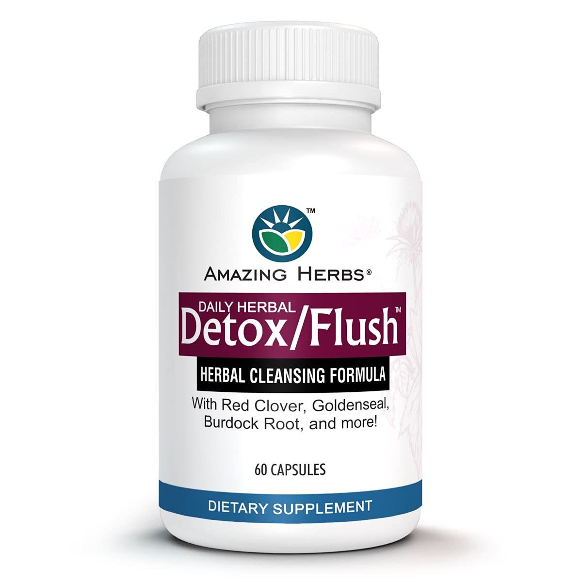 Amazing Herbs DetoxFlush Blood Purifier - All Natural Detoxifying Supplement Made with 7 Powerful Cleansing Purifying Agents - 60 Count