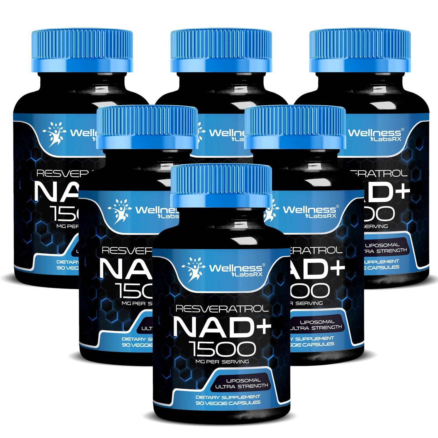 WELLNESS LABSRX NAD Supplement, 1500mg - Liposomal NAD Supplement with Resveratrol, NAD Plus Boosting - Support Cellular Health, Stamina Healthy Aging - Ultra Strength Capsules, USA Made - 6 Pack