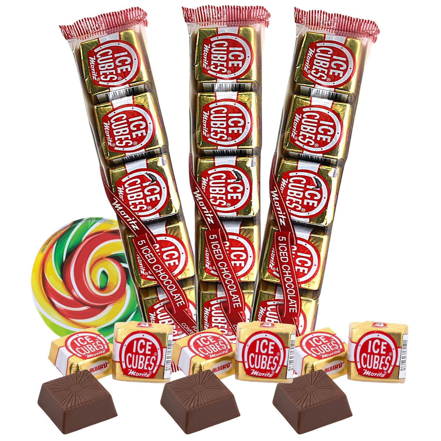 Sweetzo - Ice Cube Shaped Milk Chocolate Squares, Individually Wrapped Holiday Cocoa Treats, Pack of 3, 5 Cubes Each