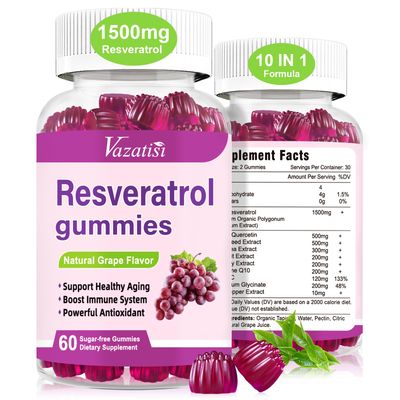 High Purity Resveratrol Gummies, 98 Trans-Resveratrol with Quercetin, Coq 10, Vitamin C, Reservatrol Supplement for Antioxidant, Anti-Aging 120 Gummies