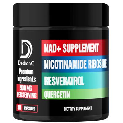 DEDICAD NAD Supplement with Liposomal Nicotinamide Riboside 900mg NR, Resveratrol, Quercetin - 90 Capsules - Cellular Production Restoration, Aging Well, Vitality