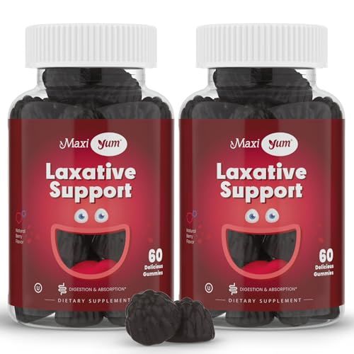 Maxi Health Laxative Gummies - Chewable Vegan Gummy Laxative for Adults Kids Ages 6 and Up - All-Natural Laxative wSenokot Extract Mixed Natural Fruit Flavors Berry, 60 Count, Pack of 2