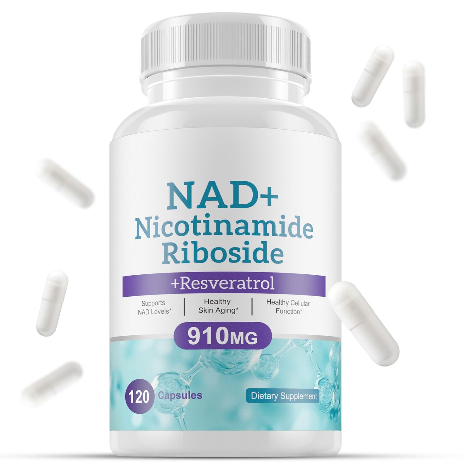 NAD Supplement - Liposomal Nicotinamide Riboside, Quercetin, NAD Supplement with Resveratrol 910mg - Supports Muscle, Brain, Energy - NMN Supplement Alternative for Men and Women, 120 Capsules