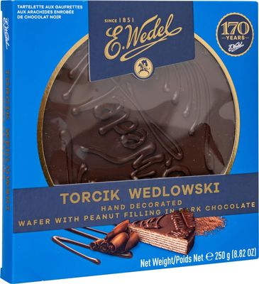 E. Wedel, Torcik Wedlowski, Polish Hand Decorated Wafer Cake with Peanut Filling in Dark Chocolate, 250g8.82oz
