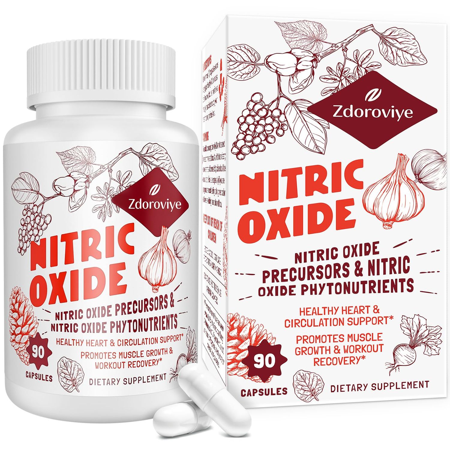 Zdoroviye Nitric Oxide Supplement for Men, Nitric Oxide Precursor Nitric Oxide Phytonutrients Complex - 90 Capsules 1 Bottle