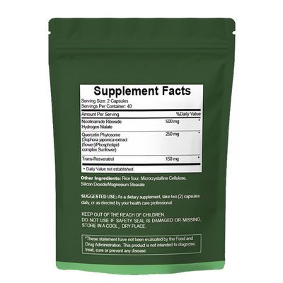 hanachi NAD Supplement with Nicotinamide Riboside - Liposomal Nicotinamide Riboside, Resveratrol, Quercetin - High Purity NAD Supplement for Anti-Aging, Energy, Focus - 80 Capsules