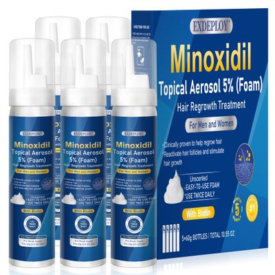 5 minoxidil foam for men-5pack Infused with Biotin, Hair Growth Treatment, Supports Thicker and Fuller Hair Beard 10.5oz, 5 Month Supply