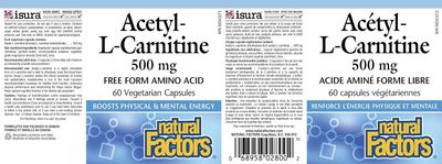 Natural Factors Acetyl L-Carnitine 500 milligrams, 60 Vegetarian Capsules