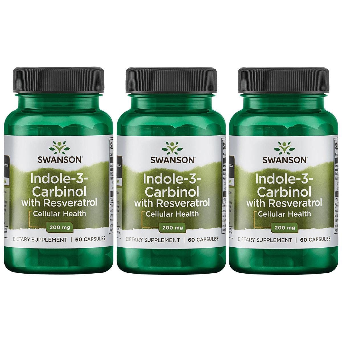 Swanson Indole-3-Carbinol with Resveratrol - I3C Supplement Promoting Cellular Protection - Natural Supplement to Help Maintain Healthy Hormone Balance - 60 Capsules, 200mg Each 3 Pack