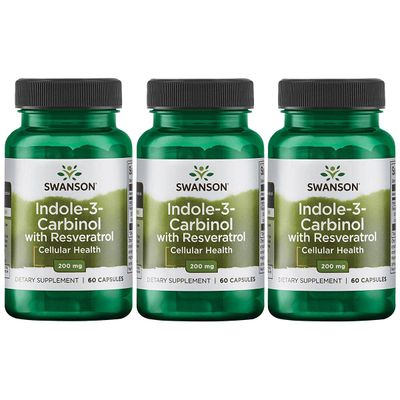Swanson Indole-3-Carbinol with Resveratrol - I3C Supplement Promoting Cellular Protection - Natural Supplement to Help Maintain Healthy Hormone Balance - 60 Capsules, 200mg Each 3 Pack