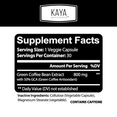 Kaya Naturals Green Coffee Bean Extract - Non-GMO, Gluten-Free Supplement 30 Count Pack of 1