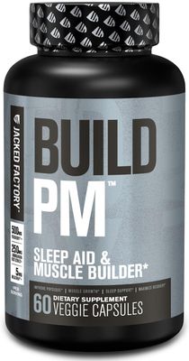 Jacked Factory Build PM Night Time Muscle Builder Sleep Aid - Post Workout Recovery Sleep Support Supplement wVitaCherry Tart Cherry, Ashwagandha, Melatonin - 60 Natural Veggie Pills