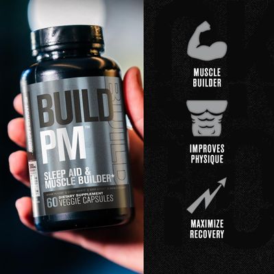 Jacked Factory Build PM Night Time Muscle Builder Sleep Aid - Post Workout Recovery Sleep Support Supplement wVitaCherry Tart Cherry, Ashwagandha, Melatonin - 60 Natural Veggie Pills