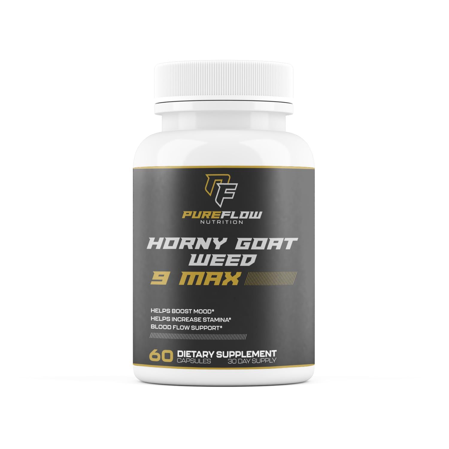 PureFlow 9 in 1 Horny Goat Weed MAX Fully Dosed Mens Performance Supplement Pills for Men Fast Acting Blood Flow 9 Ultra Ingredients for Fast ResultsScience Backed - 60 Capsules