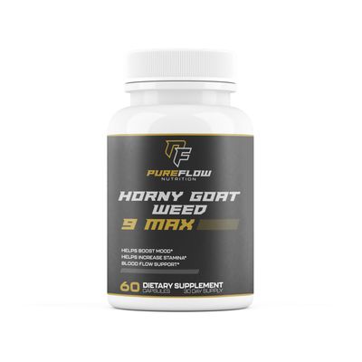 PureFlow 9 in 1 Horny Goat Weed MAX Fully Dosed Mens Performance Supplement Pills for Men Fast Acting Blood Flow 9 Ultra Ingredients for Fast ResultsScience Backed - 60 Capsules