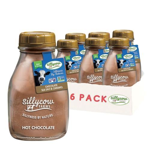 Sillycow Farms Hot Chocolate Sea Salt Caramel Mix Rich Hot Cocoa Delight Gluten-Free, Non-GMO, Dairy-Free Indulgence with Pure Sweet Caramel Flavor 16.9 Oz Reusable Glass Bottle - Pack of 6