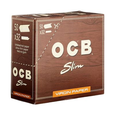 OCB Virgin King Size Slim Unbleached Rolling Paper - 1 Box Total 1600 Papers