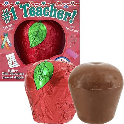 Valentines Chocolate Number 1 Teacher, Hollow Milk Chocolate Flavored Apple, NET WT 3.75oz 106g 2-Pack