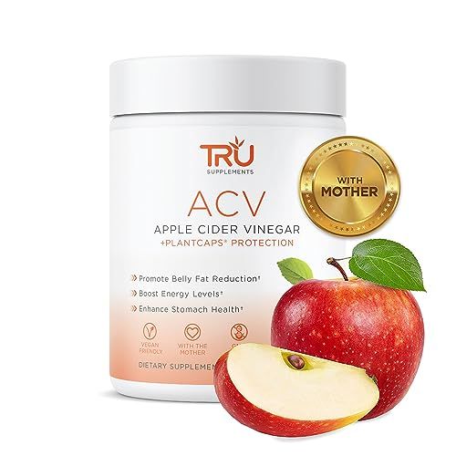 TRU Supplements ACV, Apple Cider Vinegar, Organic ACV with The Mother, Improves Digestion and Skin Health, 45 Servings, 1000mg