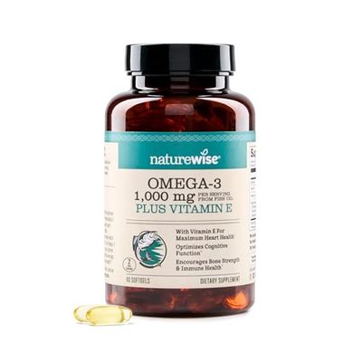 NatureWise Extra-Strength Omega 3 Fish Oil Supplement - 1000mg per Serving - 600 EPA 400 DHA and Vitamin E - Support for Heart Brain Health - Lemon Flavor, GMO-Free - 60 Softgels1-Month Supply