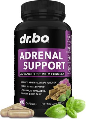 Adrenal Support Cortisol Manager Supplement - Adrenal Fatigue Supplements for Women Men with Natural Adaptogen Ashwagandha Holy Basil Rhodiola L Tyrosine Complex Fatigue Cortisol Health - 60 Pills