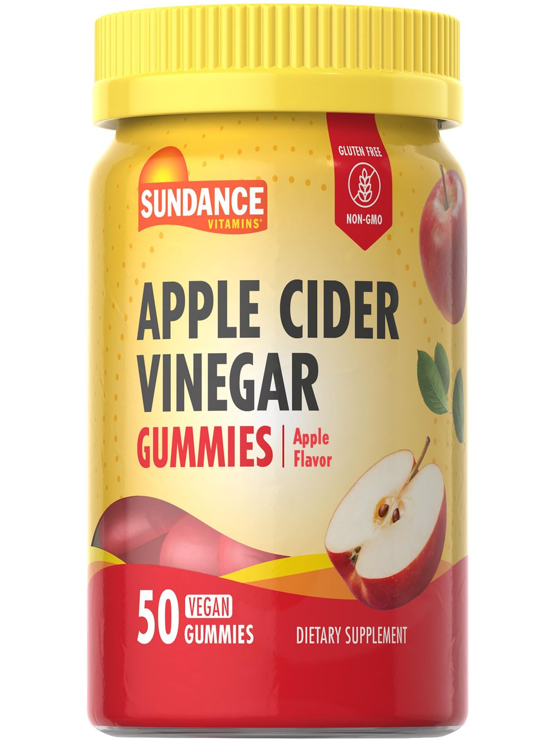 Sundance Apple Cider Vinegar Gummies 50 Count Apple Flavor Vegan, Non-GMO, and Gluten Free Supplement
