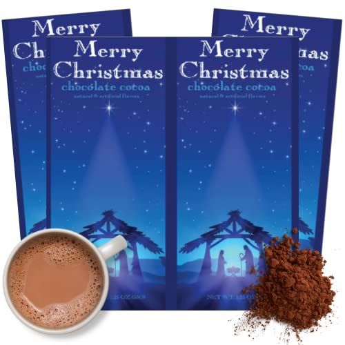 Needzo Merry Christmas Hot Chocolate Powder, Individually Packaged Nativity Scene Cocoa Packets, Holiday Stocking Stuffers for Adults and Kids, Pack of 4, 1.25 Ounces Each