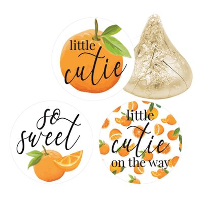 Orange Little Cutie Baby Shower Favor Stickers Chocolate Kisses Candy Labels - 180 Count