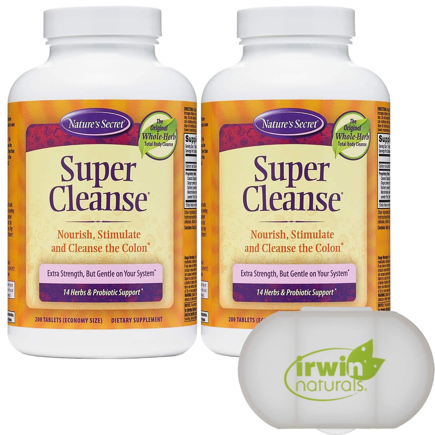 Lumintrail Super Cleanse Extra Strength Toxin Detox Gentle Elimination Total Body Cleanse, Digestive Colon Health Support, 2 Packs of 200 Tablets, with a Pill Case