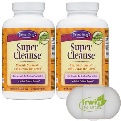 Lumintrail Super Cleanse Extra Strength Toxin Detox Gentle Elimination Total Body Cleanse, Digestive Colon Health Support, 2 Packs of 200 Tablets, with a Pill Case