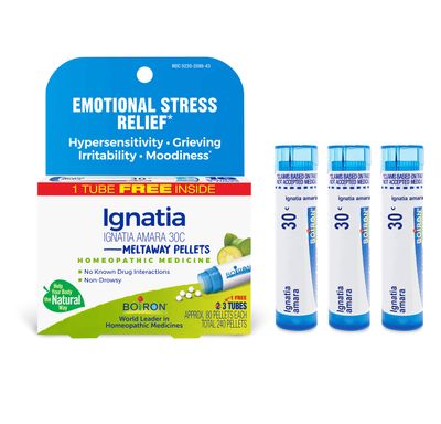Boiron Ignatia Amara 30C Homeopathic Medicine for Relief from Emotional Stress, Hypersensitivity, Irritability, and Moodiness - 3 Count 240 Pellets