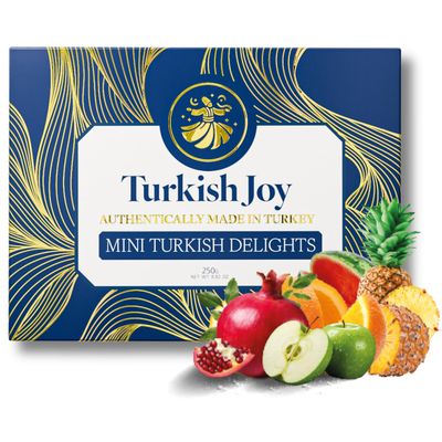 Turkish Joy Mini Turkish Delights Made in Turkey Natural Fruit Flavors 250g of Lokum Turkish Delight Candy Assorted Fruits Flavor Box