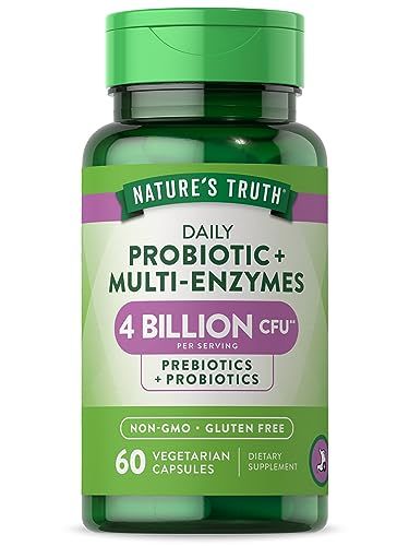 Natures Truth Probiotics with Enzymes 60 Capsules Stomach Friendly for Men and Women Non-GMO Gluten Free Digestive Health Supplement