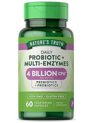 Natures Truth Probiotics with Enzymes 60 Capsules Stomach Friendly for Men and Women Non-GMO Gluten Free Digestive Health Supplement