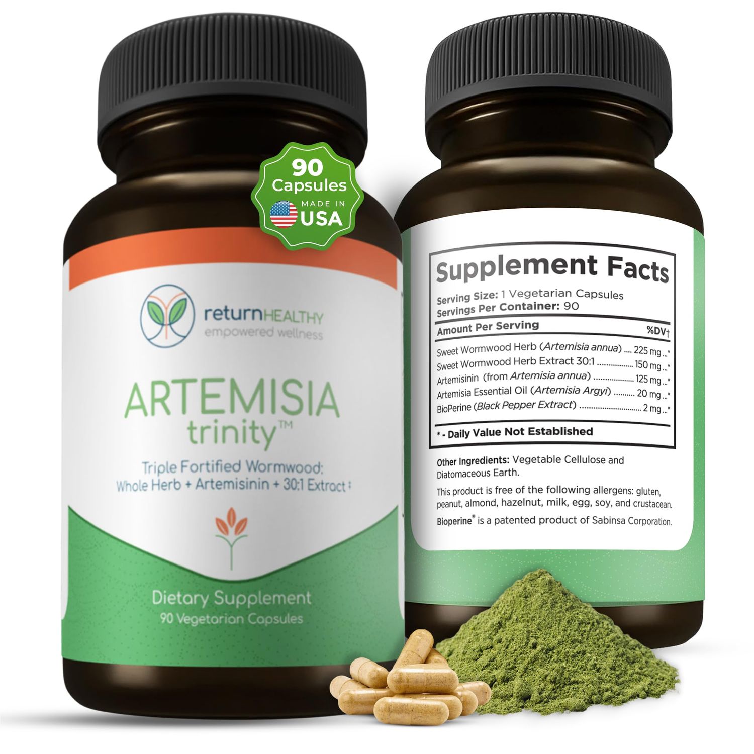 Return Healthy Artemisia Trinity Cleansing for Adults with Wormwood Herb Artemisinin 30:1 Extract Resistance Digestive Support Herbal Supplements Pure, Plant-Based, 90 Caps