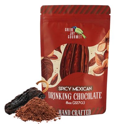 Green Jay Gourmet Hot Chocolate Mix - Spicy Mexican Hot Cocoa Mix for an Indulgent Drinking Chocolate Experience - Smooth, All Natural Hot Coco wTurbinado Sugar Ancho Chile Powder - 8 Ounces