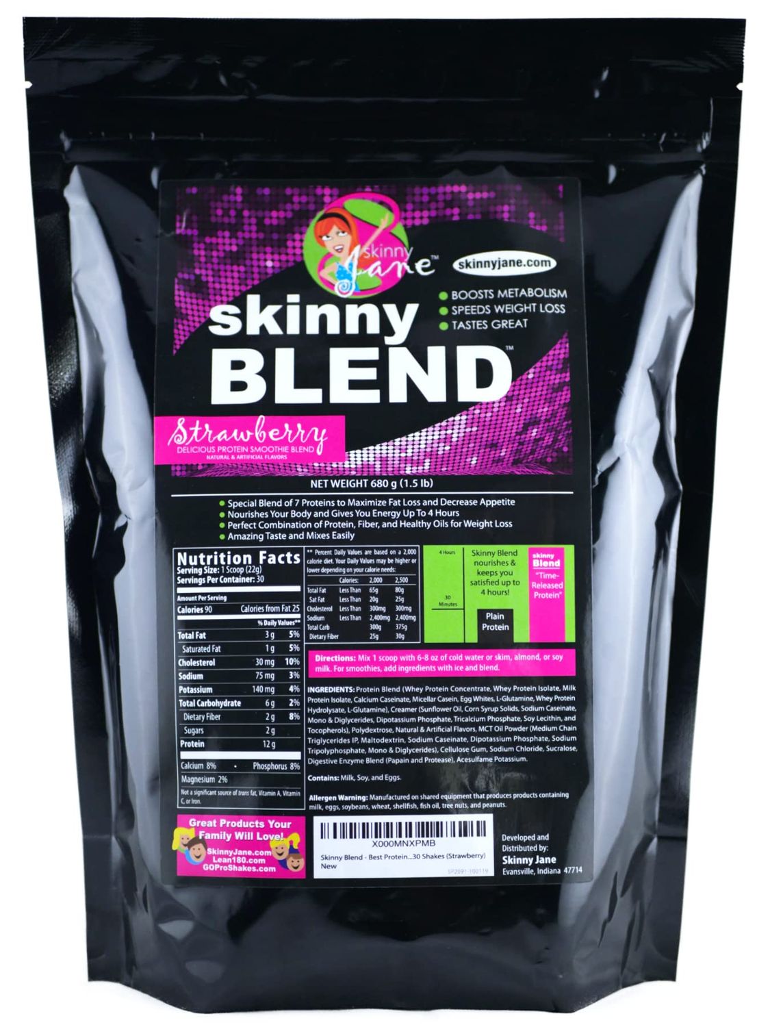 Skinny Blend Best Tasting High Protein Shake for Women Low Carb Keto Friendly Meal Replacement Satisfy Hunger Boost Energy Delicious Smoothie Flavor 30 Shakes - Strawberry