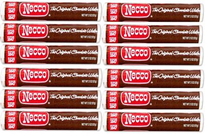 Necco Wafers Chocolate Flavored Hard Candy Rolls - Bundle Packs 2-Ounce Rolls Pack of 12