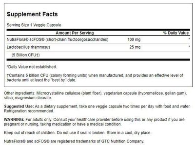 Swanson Lactobacillus Rhamnosus with FOS - Probiotic Supplement Supports Digestive Health - 5 Billion CFU - 60 Veggie Caps 4 Pack