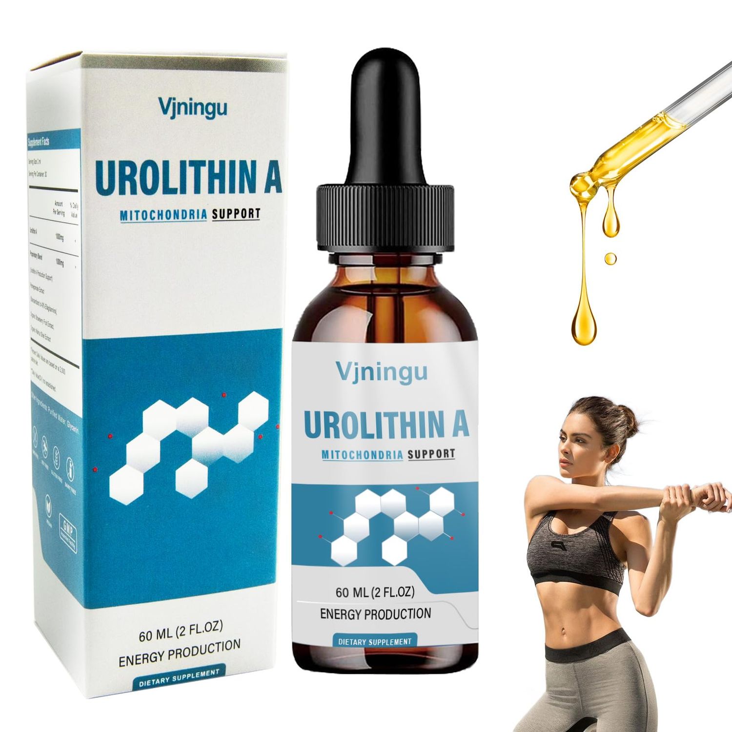 Vjningu Urolithin A for GLP-1 Supplement Drops1000mg,Powerful Antioxidants, Healthy AgingMitochondrial Support, Colon Cleanser Support for Weight1pc