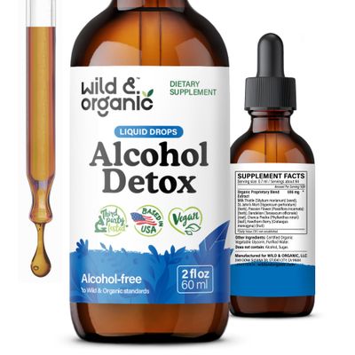 Wild Organic Alcohol Detox Cleanse Drops - Liver Kidney Cleanse with Milk Thistle, Chanca Piedra Stone Breaker - Anti Alcohol Complex for Liver Detox - Vegan, No Sugar Additives - 2 fl oz