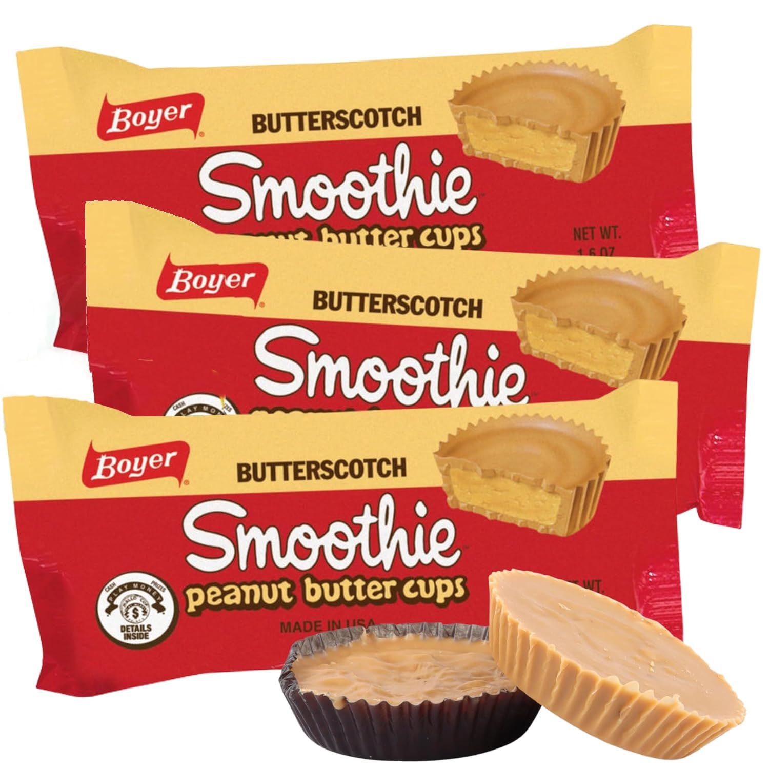 Sweetzo - Boyer Butterscotch Peanut Butter Cups, Smooth and Creamy Candy, Individually Packaged Treats,1.6 Ounces Pack of 3