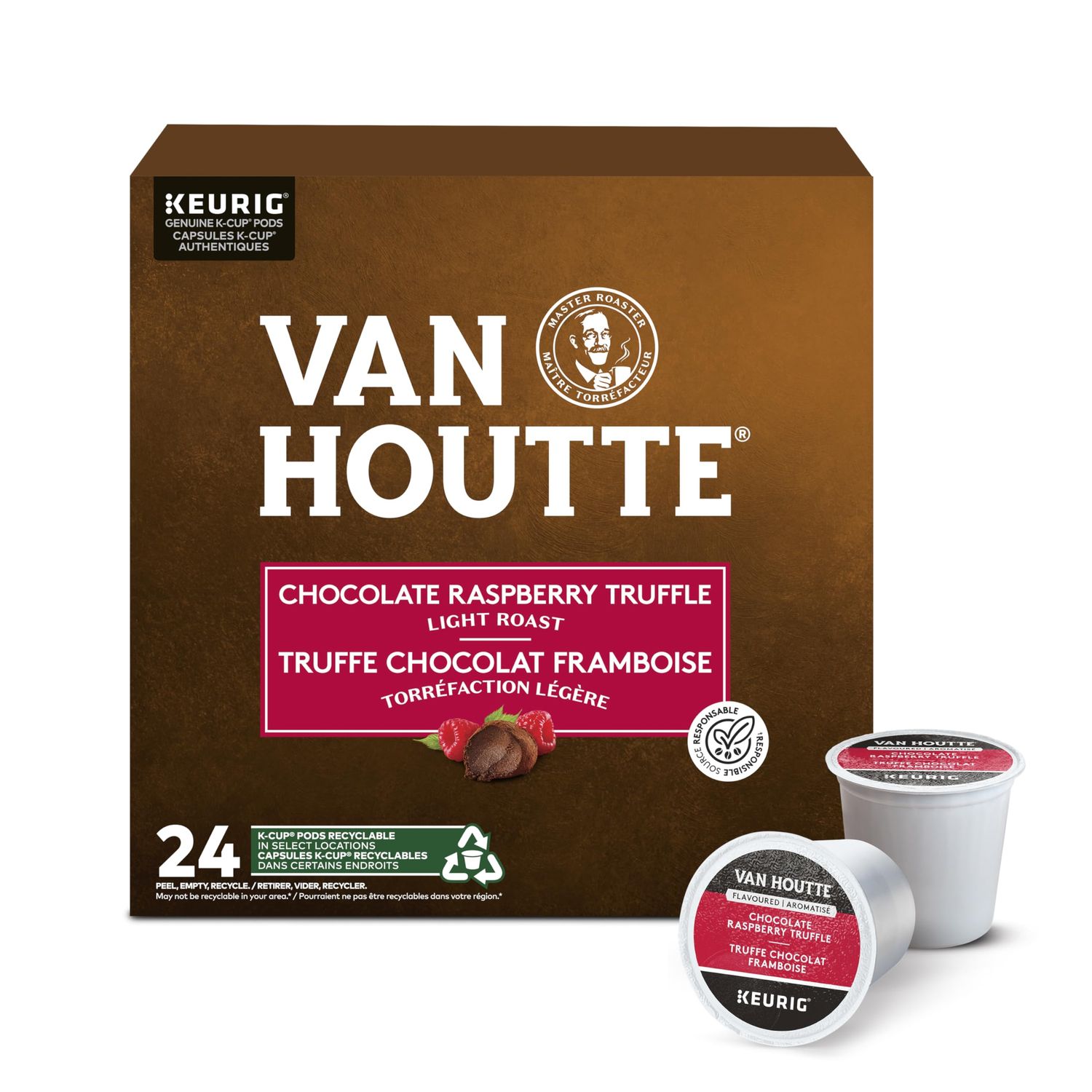Van Houtte Raspberry Chocolate Truffle Coffee, K-Cup Portion Pack for Keurig Brewers 24 Count