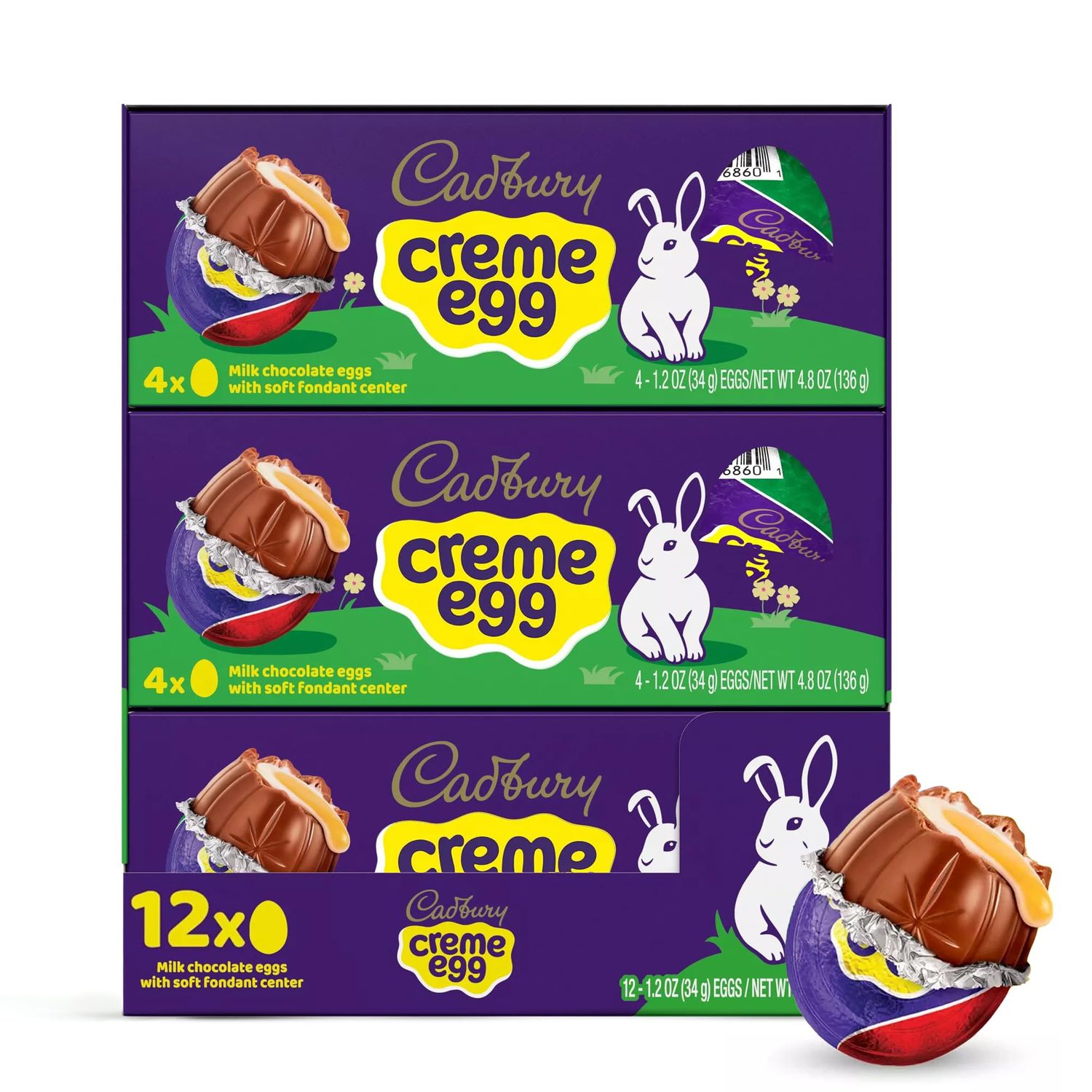 Cadbry Creme Eggs Chocolate Easter Candy 3 Packs - Individually Wrapped Milk Chocolate Eggs With Fundant Filling For Easter Baskets, Egg Hunts, and Springtime Treats - 12 Pieces